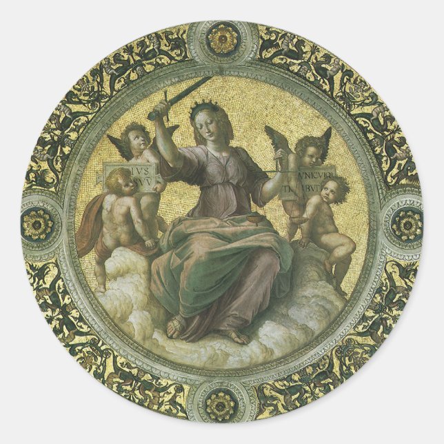 Sticker Rond Déesse romaine de la justice avec des anges par Ra (Devant)