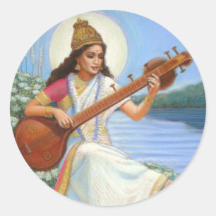Sticker Rond Déesse Sarasvati