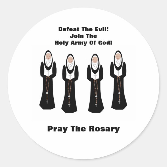 Sticker Rond Defeat the evil...Pray the rosary (Devant)