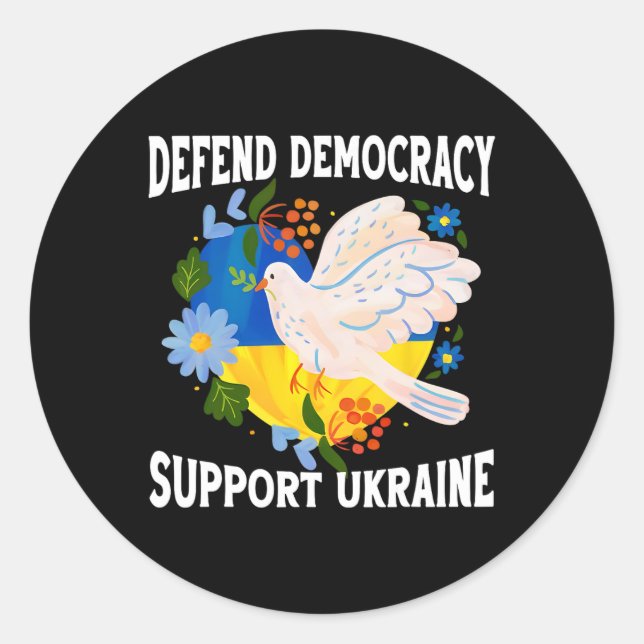 Sticker Rond Defend Democracy Support Ukraine Stand With Zelens (Devant)