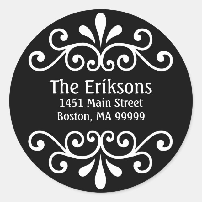 Sticker Rond Défilement d'adresses personnalisées en noir (Devant)