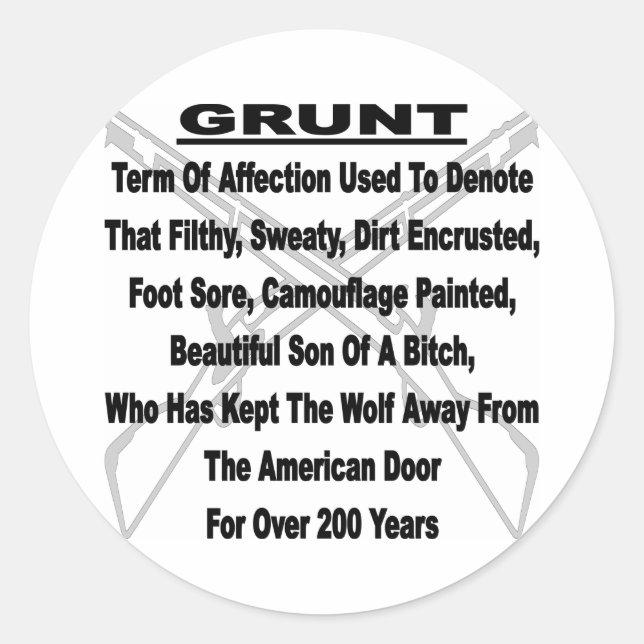 Sticker Rond Définir le GRUNT militaire américain (Devant)