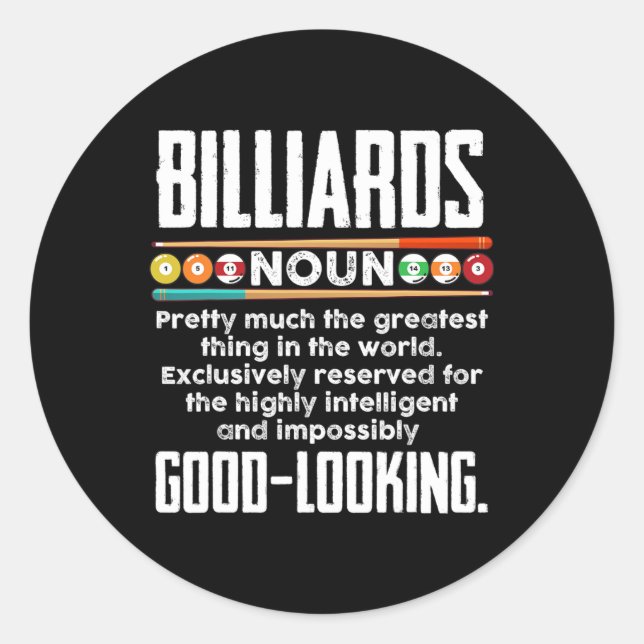 Sticker Rond Définition de billard - Billard amusant Billard 8  (Devant)