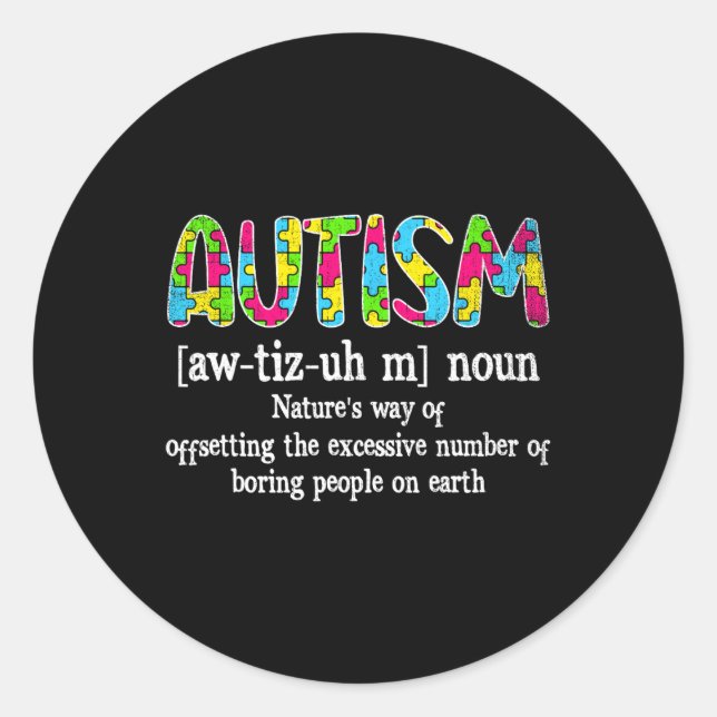 Sticker Rond Définition de l'autisme Sensibilisation sur l'auti (Devant)