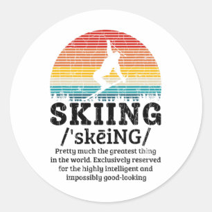 Sticker Rond Définition de ski drôle rétro vintage skieur Gr
