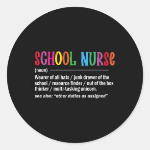 Sticker Rond Définition d'infirmière scolaire Byck To School Fu