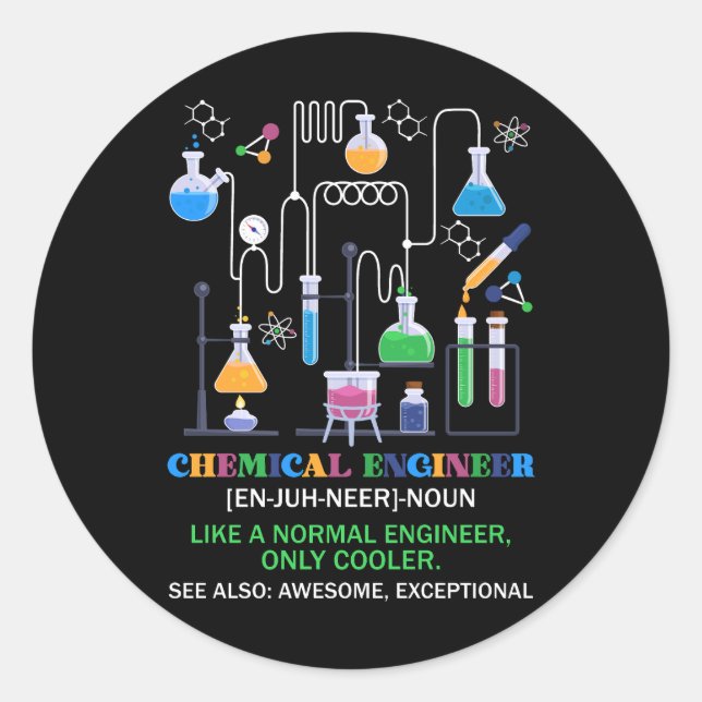 Sticker Rond Définition D'Ingénieur Chimique Comme Un Ingénieur (Devant)