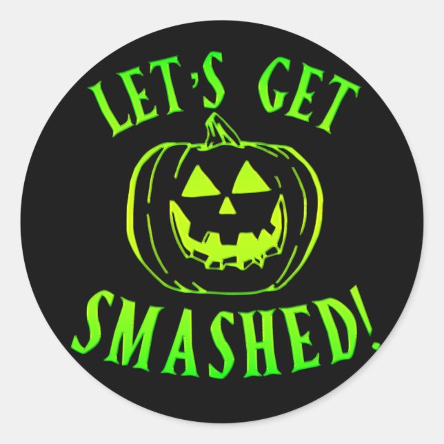Sticker Rond Défonçons la citrouille verte Halloween (Devant)