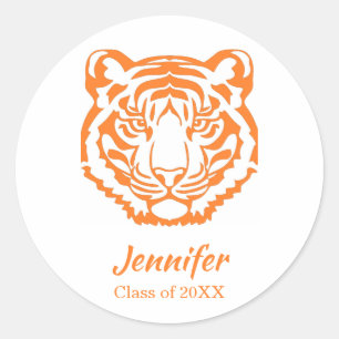Sticker Rond Dégradé de mascotte des Tigres Orange et Blanc