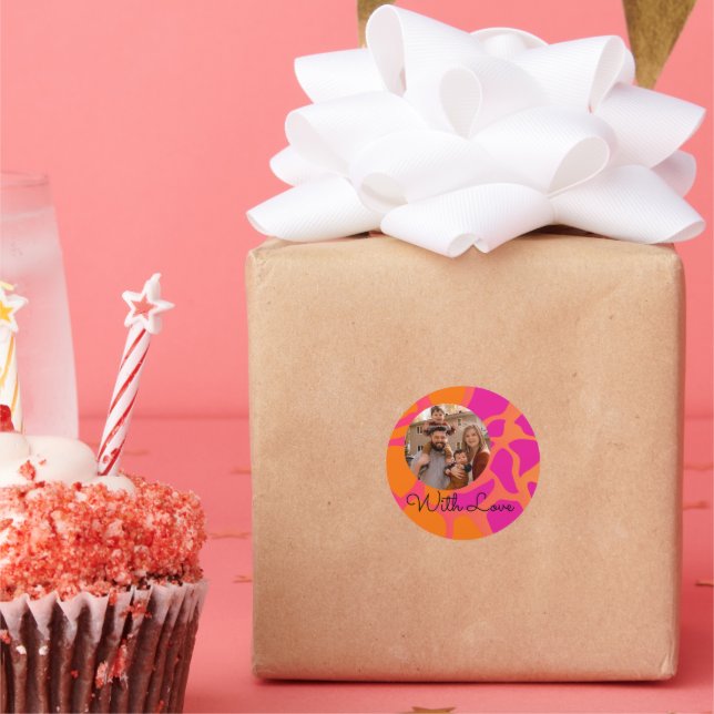 Sticker Rond Dégradé Orange et Rose Chaud Avec Amour (Fête)