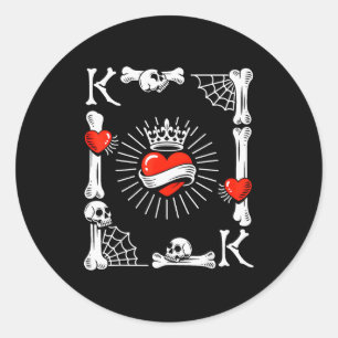 Sticker Rond Déguisement Carte Roi de Coeur Drôle Halloween Roi