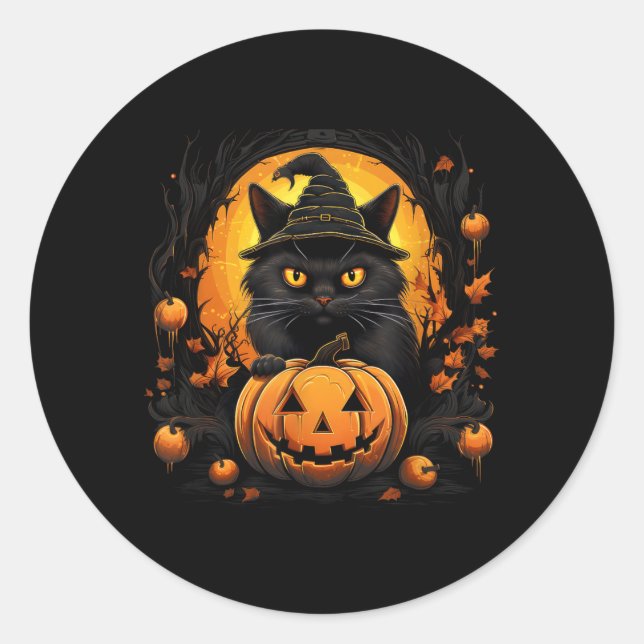 Sticker Rond Déguisement de chat drôle d'Halloween Citrouille C (Devant)
