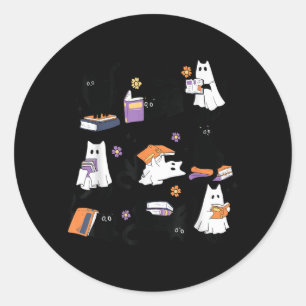 Sticker Rond Déguisement de chat noir fantôme d'Halloween lisan