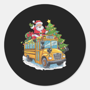 Sticker Rond Déguisement de conducteur de bus scolaire en sapin