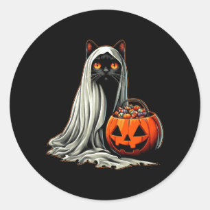 Sticker Rond Déguisement de fantôme de chat noir Halloween Citr