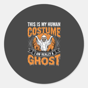 Sticker Rond Déguisement de fantôme humain drôle d'Halloween vi