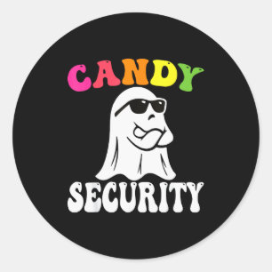 Sticker Rond Déguisement de sécurité de bonbons fantômes drôles
