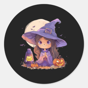 Sticker Rond Déguisement de sorcière Citrouille d'Halloween Joy