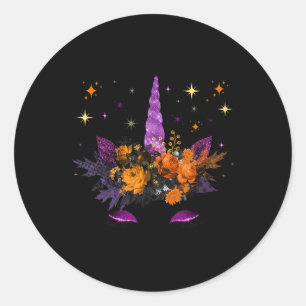 Sticker Rond Déguisement de visage de licorne Halloween Thanksg