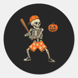 Sticker Rond Déguisement d'Halloween de baseball drôle de squel