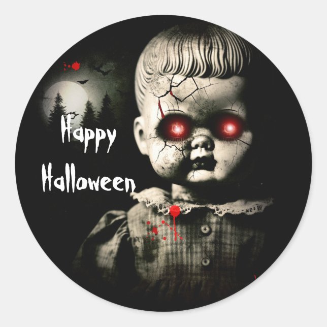 Sticker Rond Déguisement d'Halloween poupée creepy ensorcelée p (Devant)