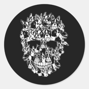 Sticker Rond Déguisement drôle d'Halloween Crâne Chien Boston T