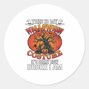Sticker Rond Déguisement Halloween Citrouille Cassée Arbre Épou