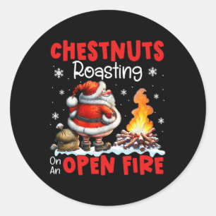 Sticker Rond Dégustation De Châtaignes Au Feu Ouvert Drôle Rude