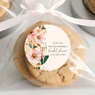 Sticker Rond Déjeuner aux fleurs roses et bridal shower aux bul