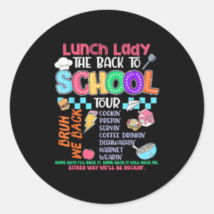 Sticker Rond Déjeuner Dame Retour À L'École Tour Cafétéria Équi