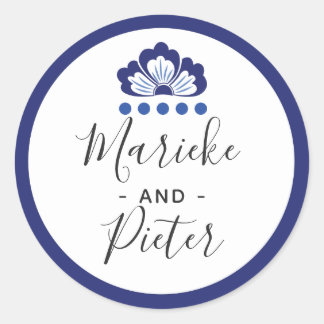 Sticker Rond Delfts Blauw Delft Blue Dutch Mariage Personnalisé