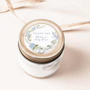 Sticker Rond Délicat Baby shower Floral Bleu