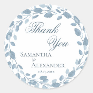 Sticker Rond Délicat Mariage Merci bleu de couronne fleurie