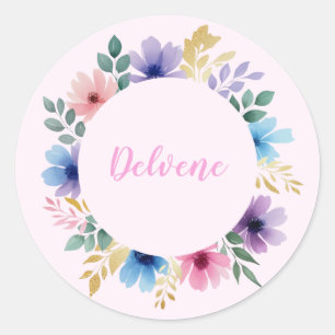 Sticker Rond Délicate couronne florale