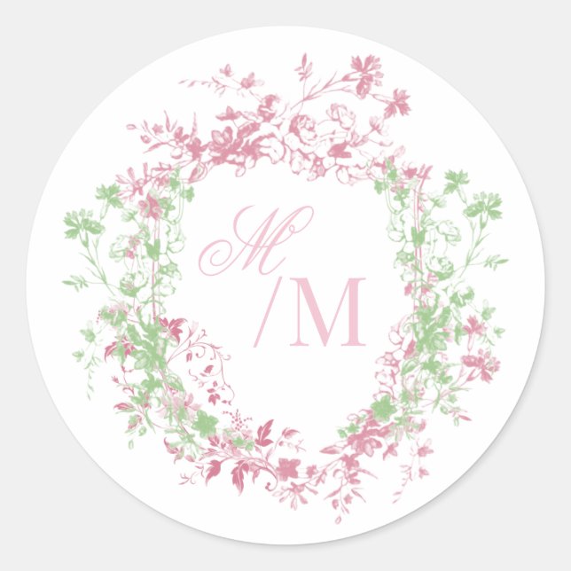 Sticker Rond Delicate French Flora Crest Wedding (Devant)