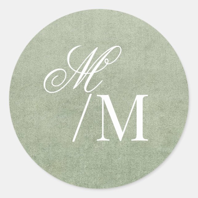Sticker Rond Delicate Pastel Sage Green Monogram Wedding (Devant)