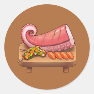 Sticker Rond Délicieux sashimi et brochettes de saumon