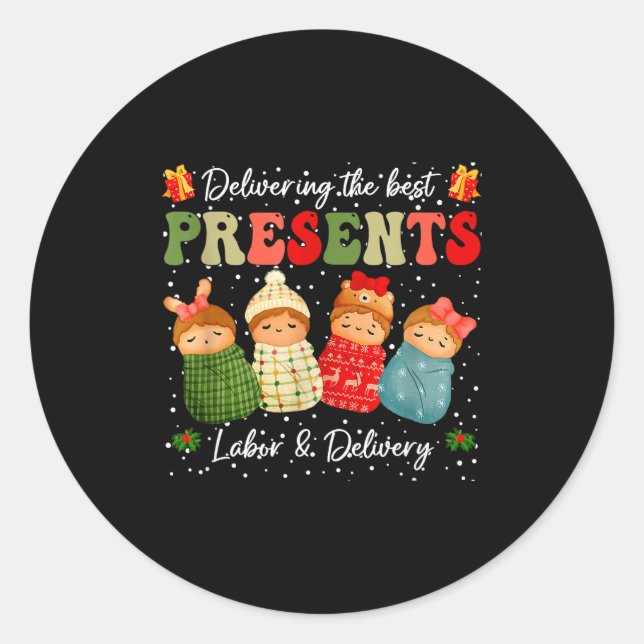 Sticker Rond Delivering The Baby Labor Delivery Nurse Christmas (Devant)