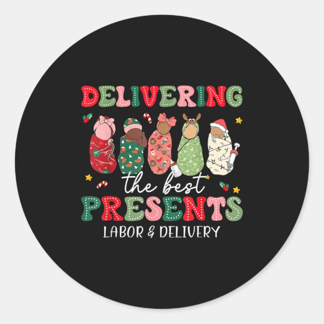 Sticker Rond Delivering The Labor Delivery Nurse Christmas  (Devant)