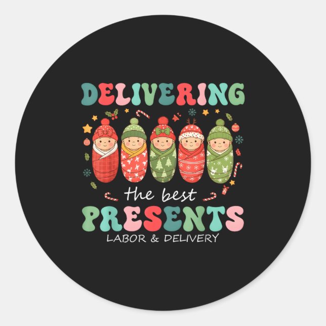 Sticker Rond Delivering The Labor Delivery Nurse Christmas  (Devant)