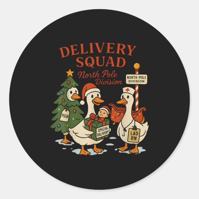 Sticker Rond Delivery Squad Labor And Delivery Nurse Christmas  (Devant)