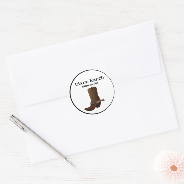 Sticker Rond Démarrage de Cowboy sur mesure Ranch City State (Enveloppe)