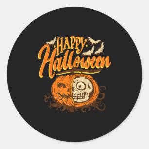 Sticker Rond Demi-Citrouille Crâne Halloween Horreur nuit Éffra