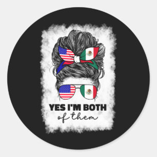 Sticker Rond Demi Mexicain Et Américain Mexique Amérique Drapea
