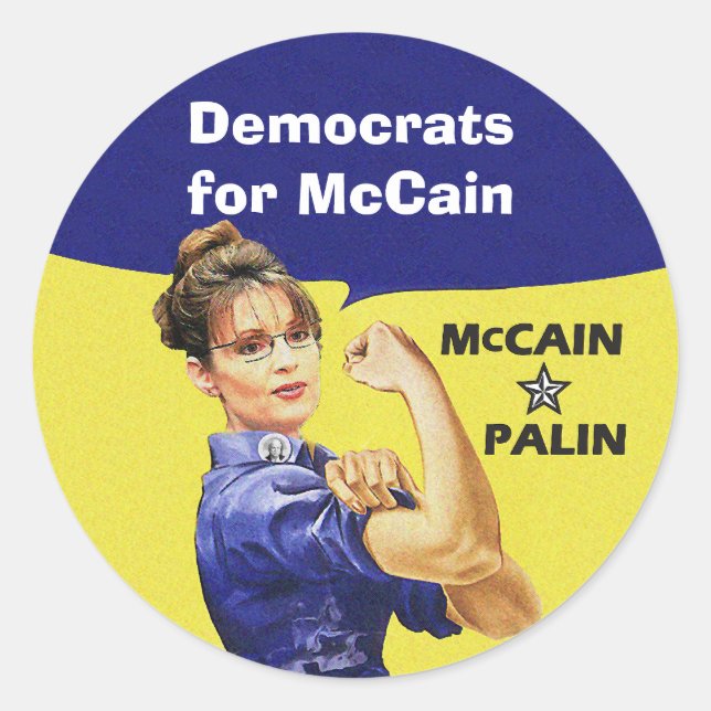 Sticker Rond Démocrates de McCain et Palin (Devant)