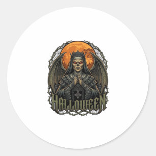 Sticker Rond Démon de Halloween Couronne de Nonne Ailes Lune Or