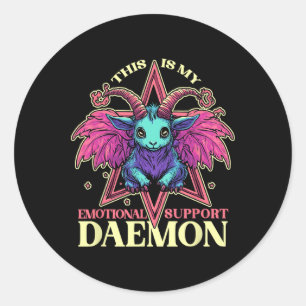 Sticker Rond Démon De Soutien Émotionnel Avec Mignonne Chèvre D