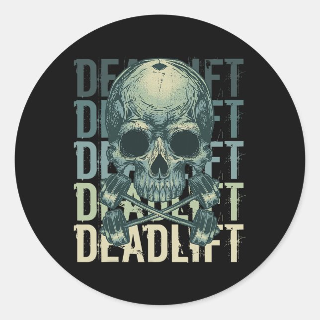 Sticker Rond Démontage Skull Skeleton Exercice Powerlifting Gym (Devant)