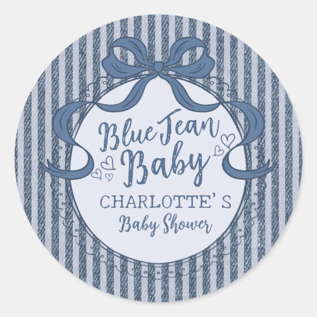 Sticker Rond Denim Coquette Bow Blue Jean Baby Shower (Devant)