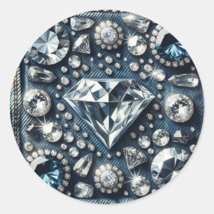 Sticker Rond Denim & Diamonds Bling Bijou Glamour